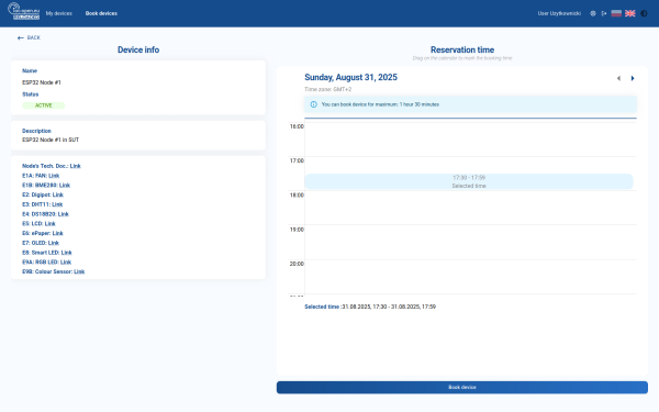 Device booking process step 3 - choose booking time