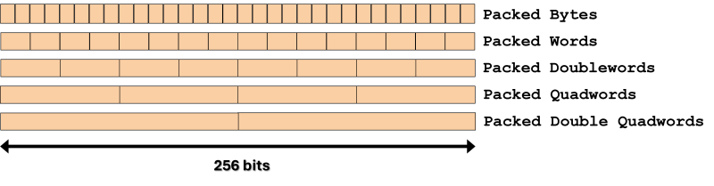 Illustration of 256-bit packed integer data types